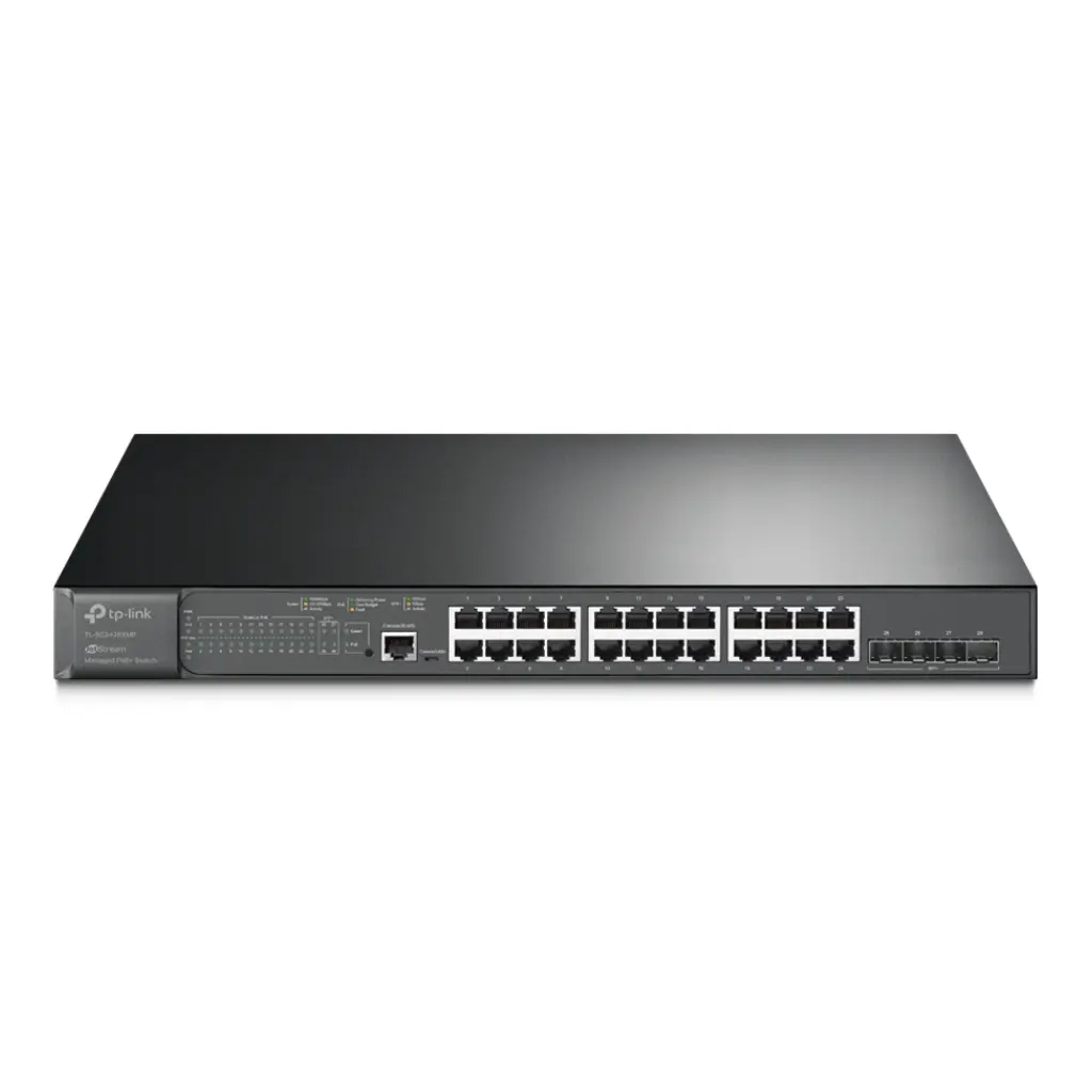 Switch Omada L2+ de 24 puertos Gigabit y 4 SFP+ a 10G, con 24 PoE+