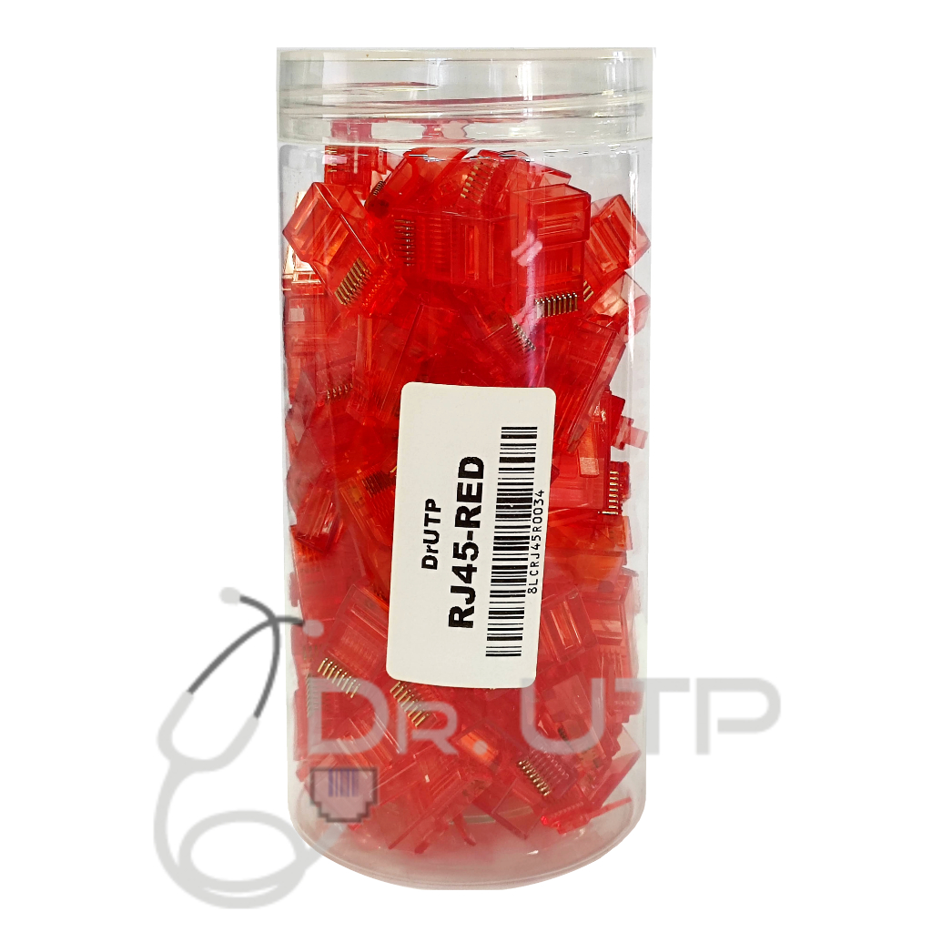 Conector RJ45 CAT.5e Color Rojo en Tarro de 100 unidades 