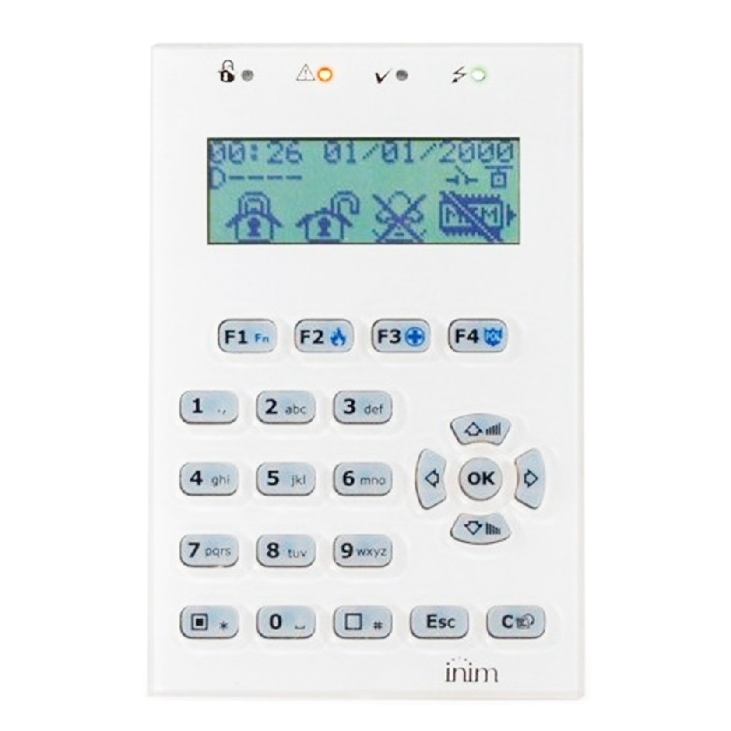Teclado LCD. 4 leds. 1 terminal I/O. Sensor de luminosidad. Para centrales PRIME. Color Blanco.