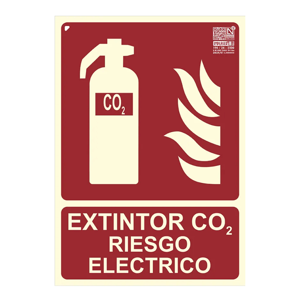 [EX219N-A4] Señal extintor CO2 riesgo eléctrico 29,7x21cm