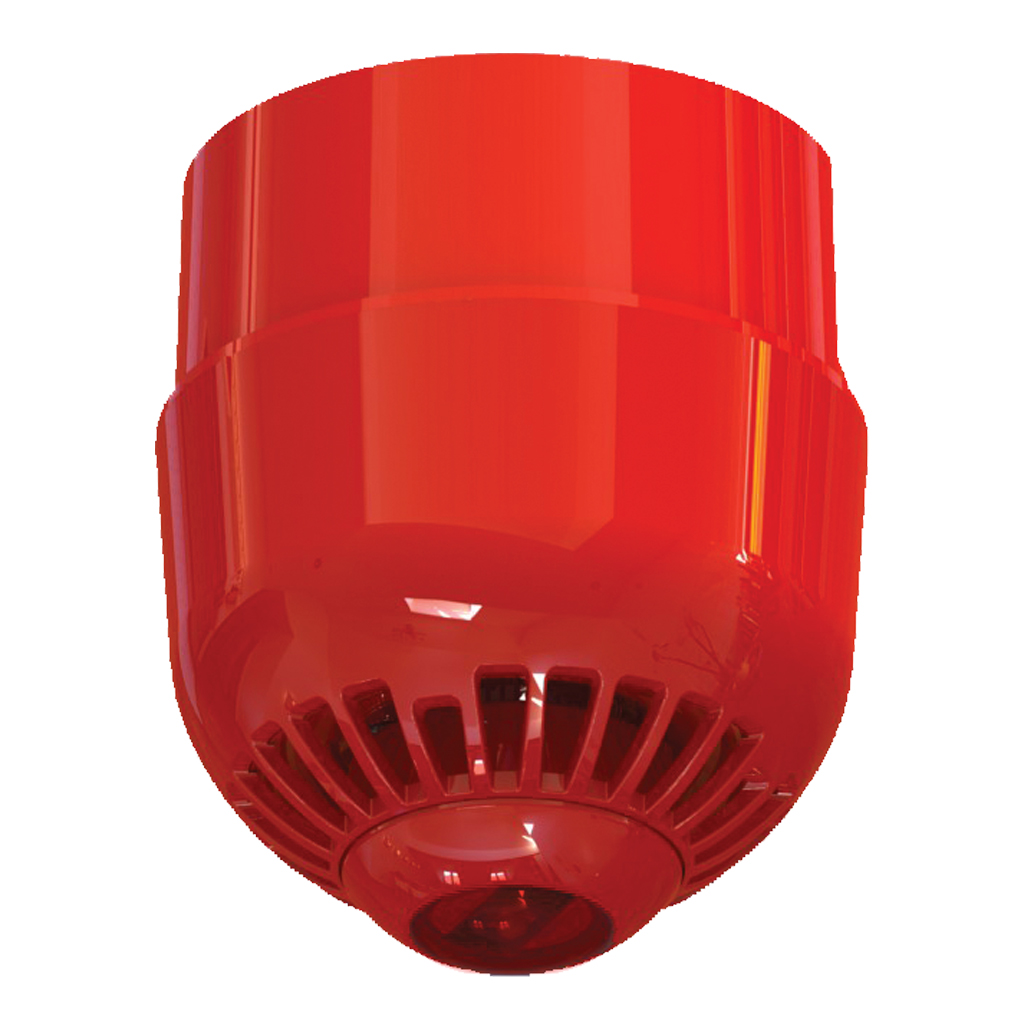[ASC2367] Sirena con flash para montar en techo. Base alta. Roja con lente roja