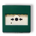 Pulsador de Alarma manual para paro de extinción automática. Color Verde