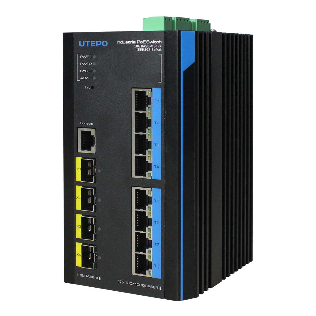 [UTP7608GE-POE-IE] Switch Industrial Fast-Ring PoE 8 puertos Gigabit + 4 Uplink 10G SFP 240W 802.3af/at 6KV - Layer 3