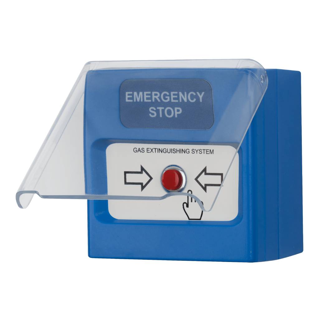 [SensoMAG-MHB50] Pulsador manual paro extinción, para el corte de la extinción. Color azul