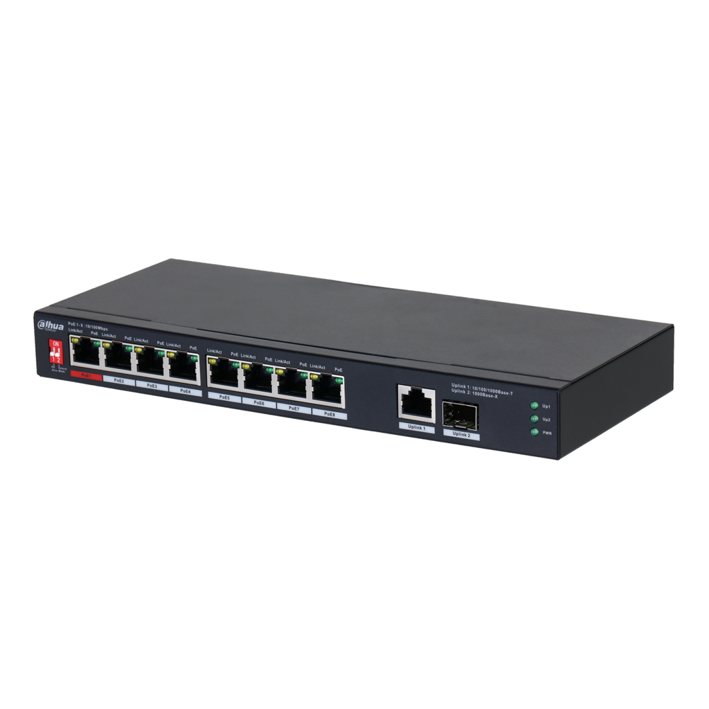 [PFS3110-8ET1GT1GF-96] Switch PoE 2.0 8 puertos 10/100 +1 Uplink Gigabit +1SFP 96W 802.3at Layer2