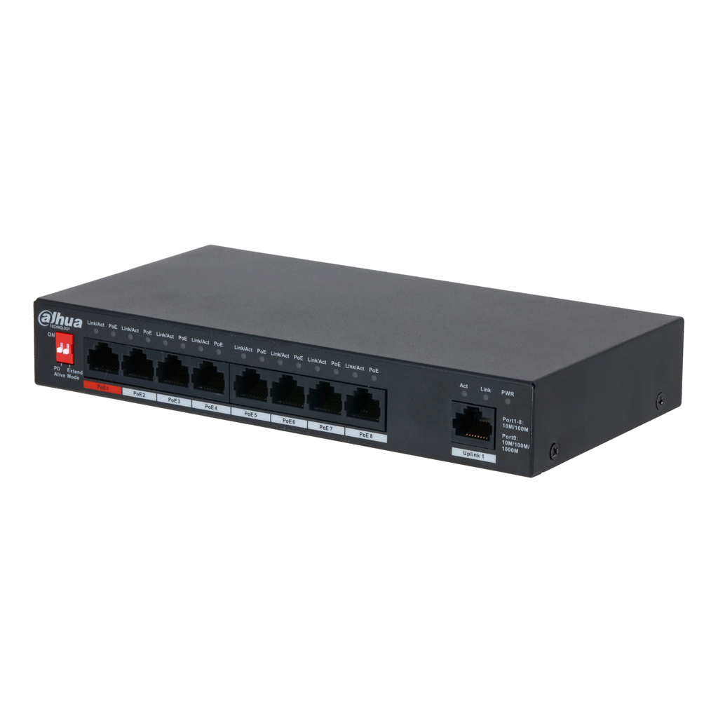 [PFS3009-8ET1GT-96] Switch PoE 2.0 8 puertos 10/100 + 1 Uplink Gigabit 96W 802.3at Layer2