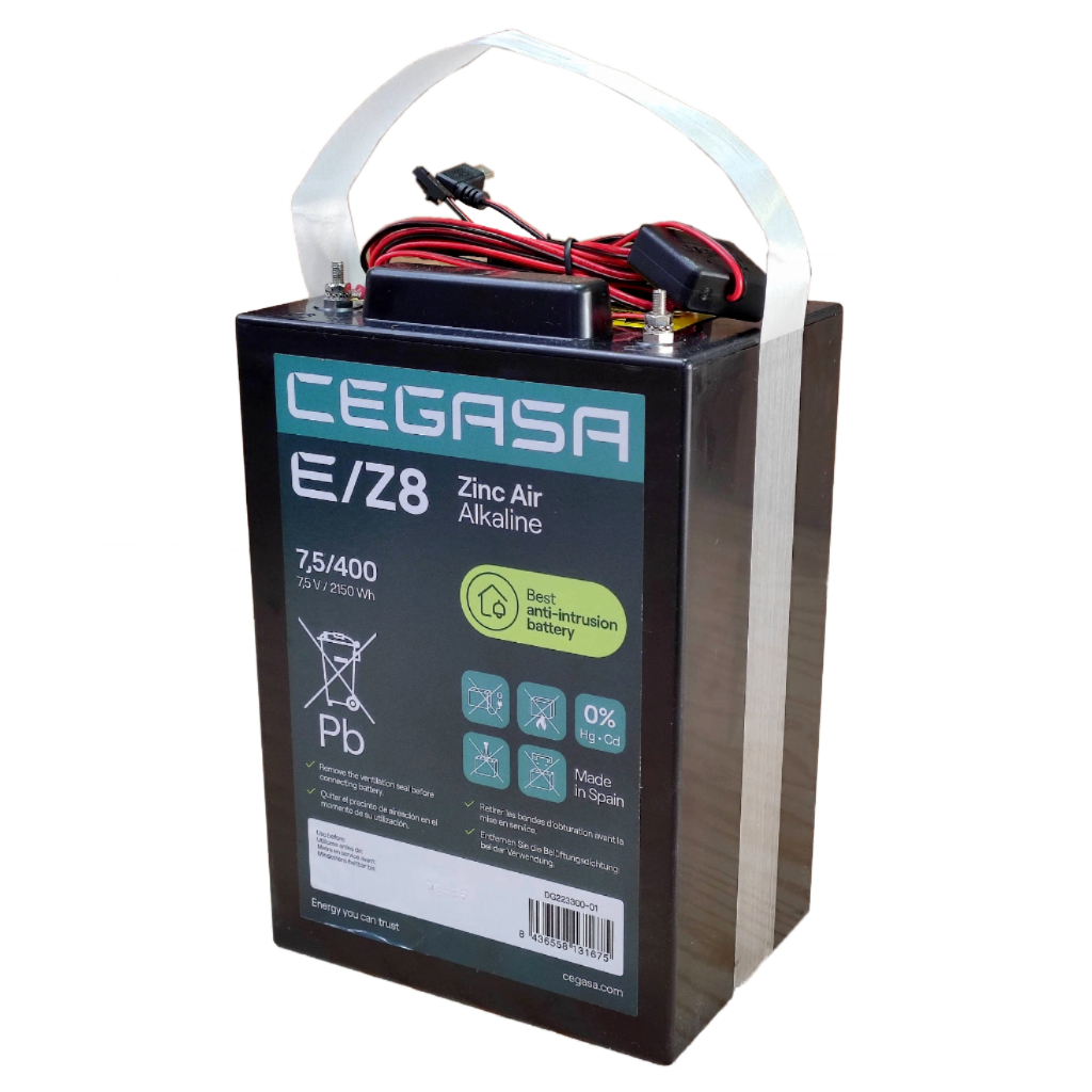 [BAT-7.5V400-DC-eZ8-V] Batería de Zinc-Aire 7.5V-400 (7.5V/2150Wh) - Modelo vertical. Triple conector DC: Jack, mini USB y mólex
