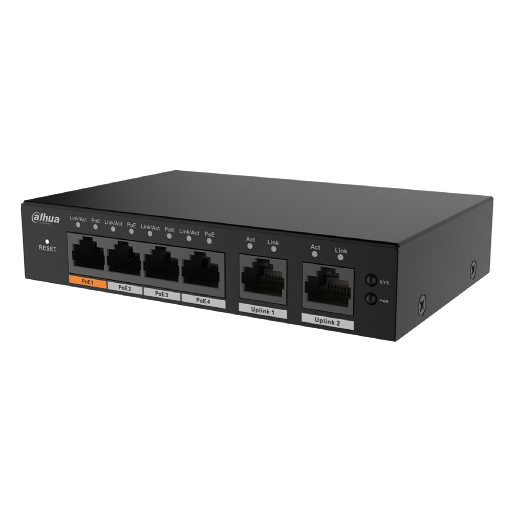 [S4100-4GT2GT-60-C] Switch PoE 2.0 4 puertos Gigabit + 2RJ45 Uplink Gigabit 60W Gestionable en Cloud Layer2