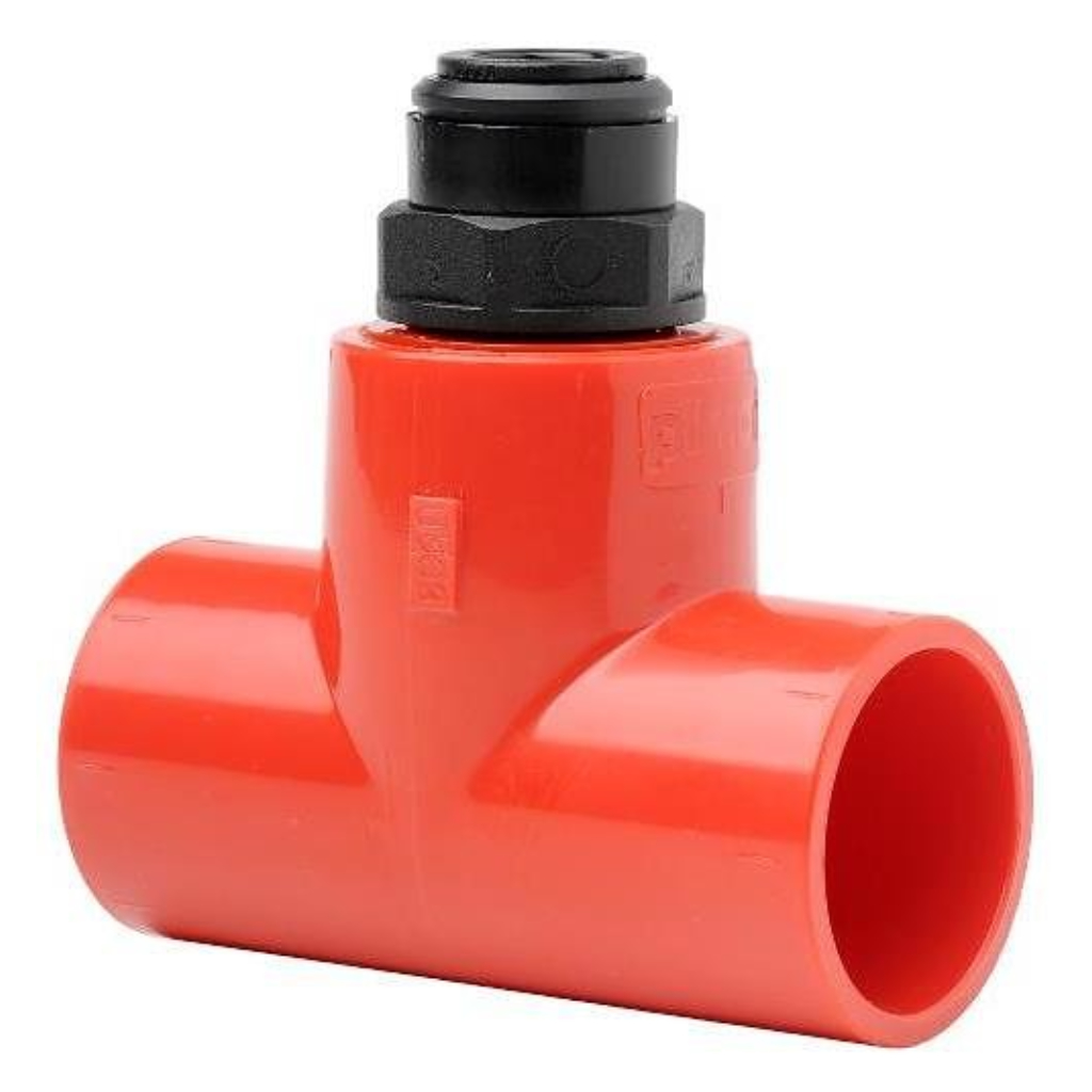 [PIP-016] DHA Bifurcación en "T" Ø25mm con adaptador de tubo capilar Ø10mm. Pack 10u