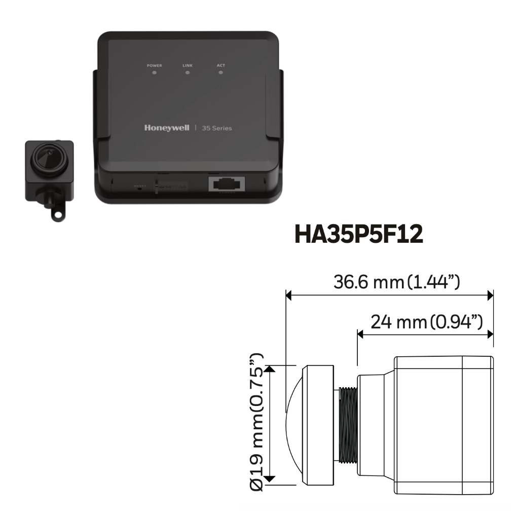 [HA35P5F12] Minicamara IP serie 35 Pin-hole FishEye 5MP 1.22mm H265 WDR PoE 12Vdc Audio E/S