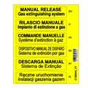 Hoja de etiquetas de puerta de pulsador manual DIN multilingüe convencional. Para pulsador 240315. Color Amarillo