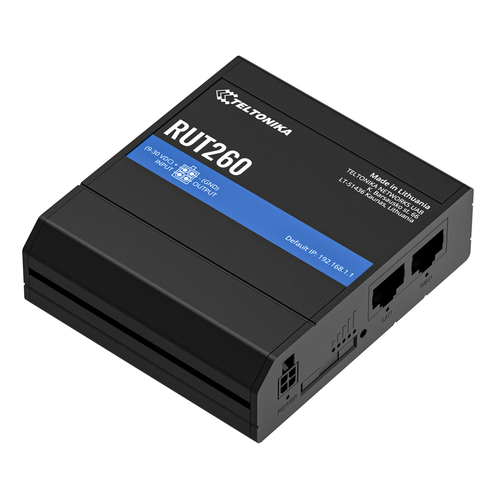 [RUT260] Router Teltonika Industrial 4G LTE 1xSIM Wi-Fi4 2xRJ45 1xDigital I/O