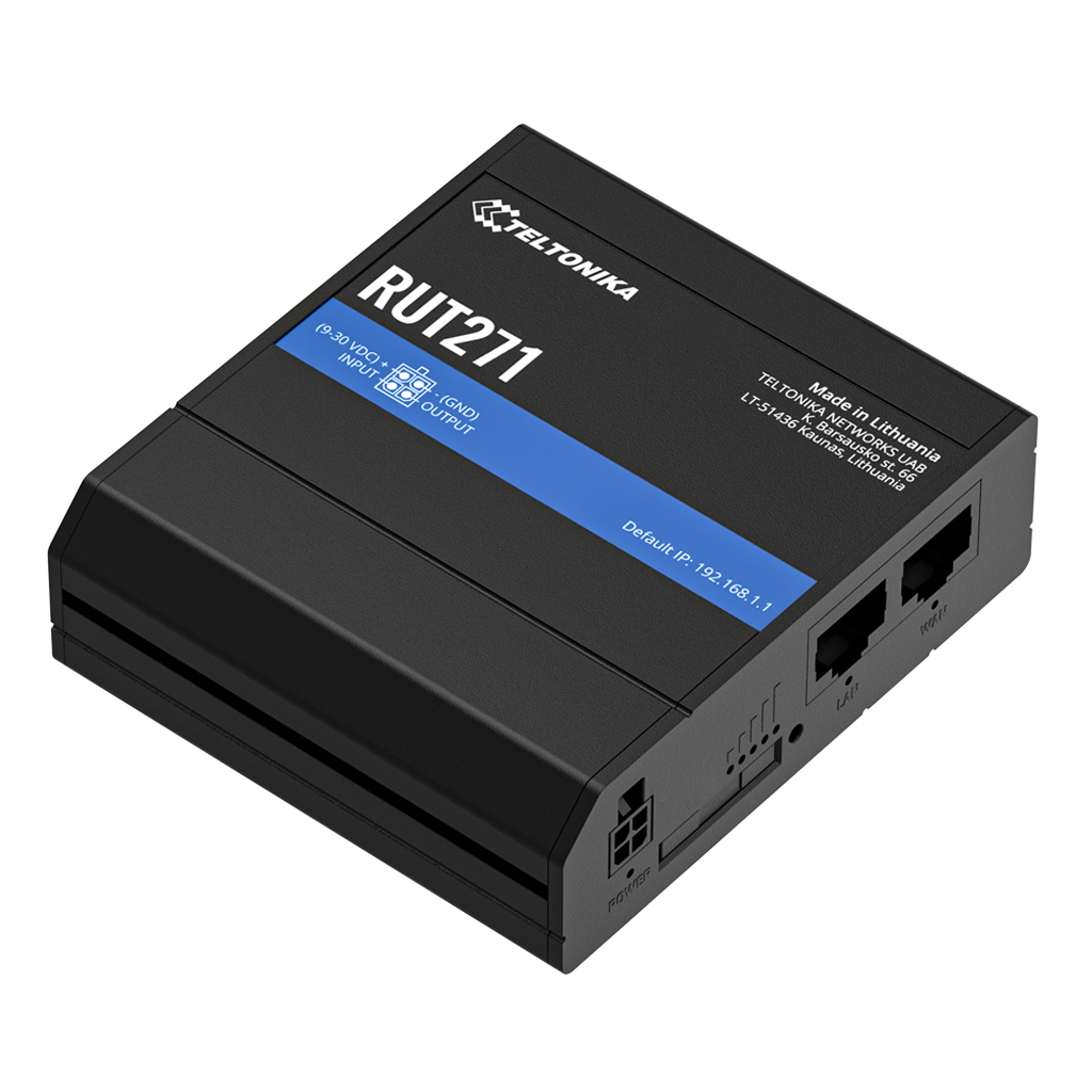 [RUT271] Router Teltonika Industrial 5G 1xSIM Wi-Fi4 2xRJ45 1xDigital I/O
