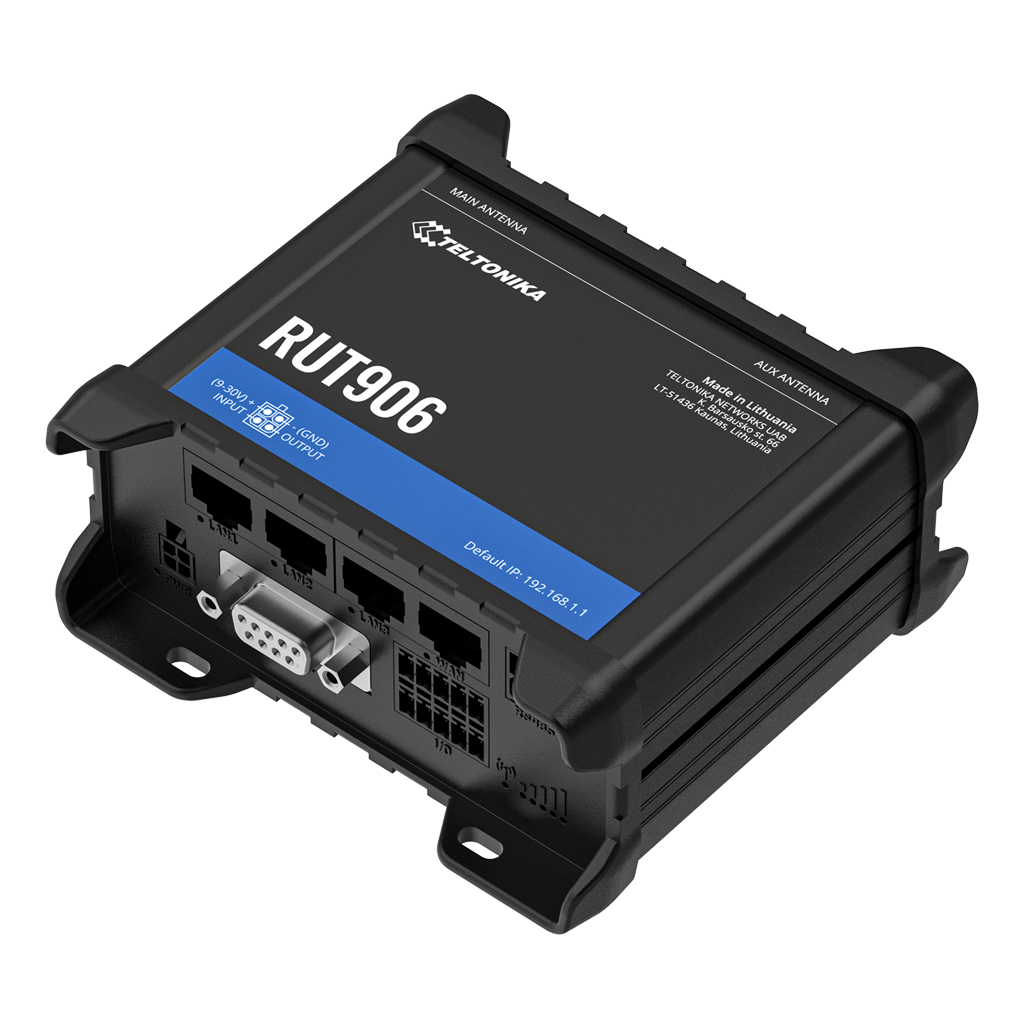 [RUT906] Router Teltonika Industrial 4G LTE 2xSIM Wi-Fi4 GPS 4xRJ45 RS232 RS485 GPS USB 2xIN/2xOUT 1xDigital I/O Micro SD