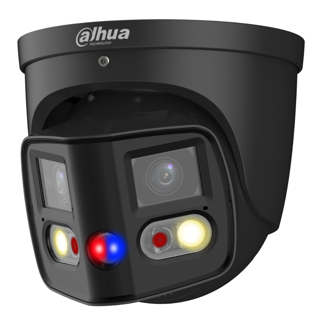 [IPC-PDW3849-A180-AS-PV-B] Domo IP H265 2x4M TiOC DUAL-LENS SPLICING FULL COLOR WDR Starlight LED25m/IR20m 2.8mm IP67 PoE SD AUDIO MIC E/S AI