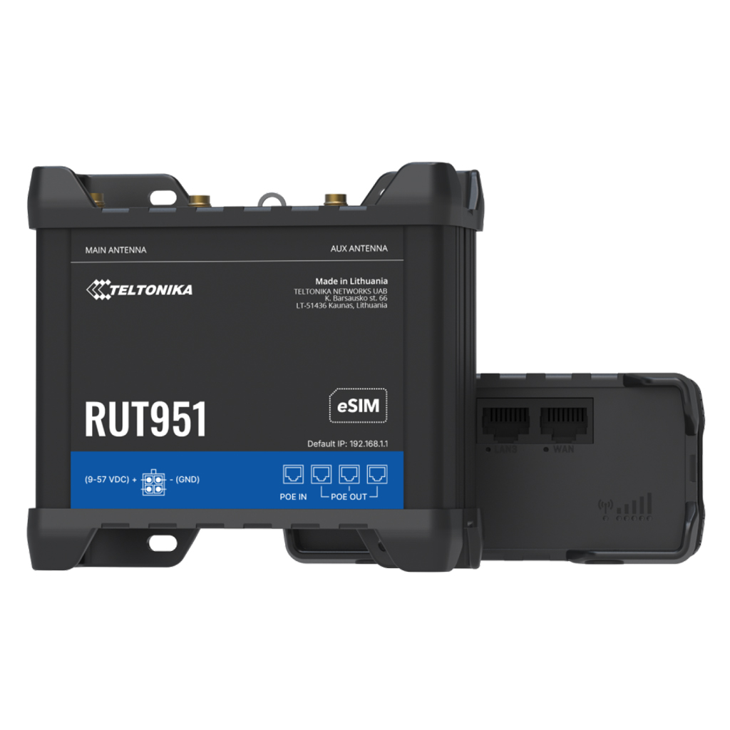 [RUT951-PoE+(PSU)] Router Teltonika Industrial 4G LTE 2xSIM eSIM Wi-Fi4 4xRJ45 PoE+ (con PSU 62W)