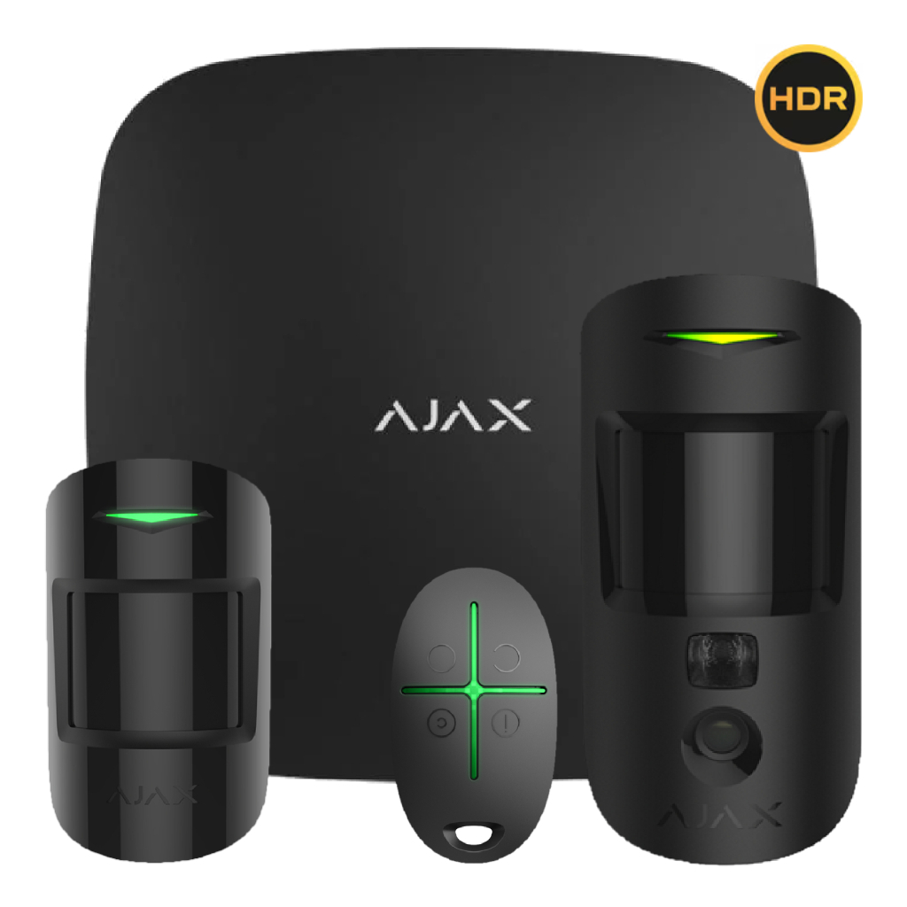 [STARTERKIT-CAM-MP-HDR-BL1] Kit Ajax negro. Hub 2 + MotionCam-HDR + MotionProtect + SpaceControl
