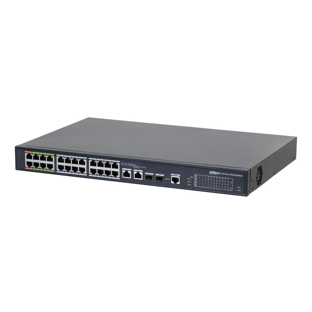[LR2226-24ET-360] Switch ePoE 24 puertos 10/100 (8 ePoE/EoC + 16 PoE) + 2 Uplink Combo Gigabit/SFP 802.3at 360W Gestionable Layer 2 - Modo ePoE 800m