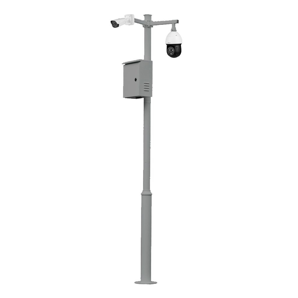 [BACULO-35-GRIS] Báculo desmontable de 3,5m de altura en acero galvanizado de color gris con soporte para cámara y speed dome