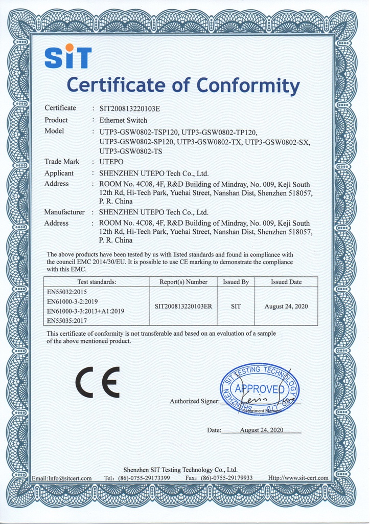 UTP3-GSW0802-TSP120 - Certificado CE