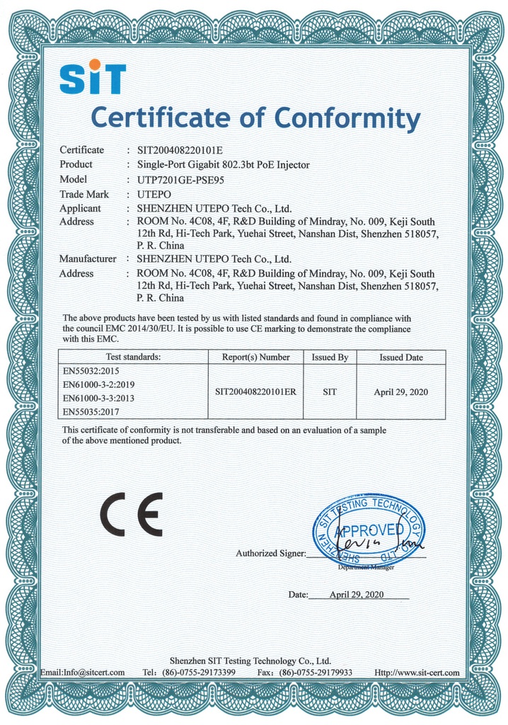 UTP7201GE-PSE95 - Certificado CE