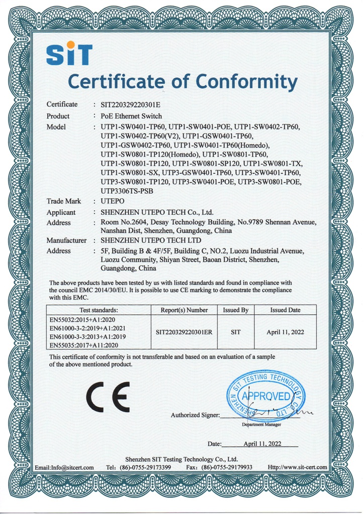 UTP3306TS-PSB - Certificado CE