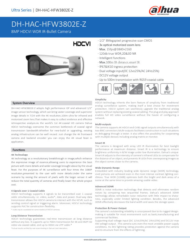 HAC-HFW3802E-Z - Ficha Técnica Dahua