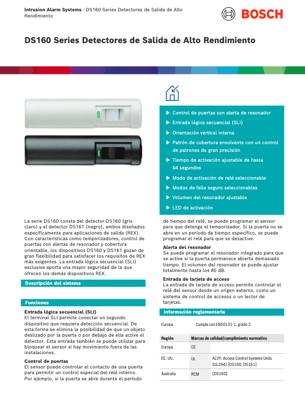 DS160 - Ficha Técnica Bosch | IBD Global España mayorista CCTV y ...