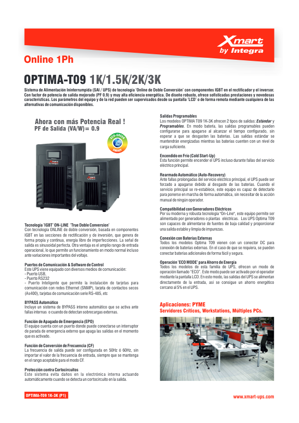 SAI-OPTIMA-T09-1.5K/2K/3K - Ficha Técnica Xmart By Integra