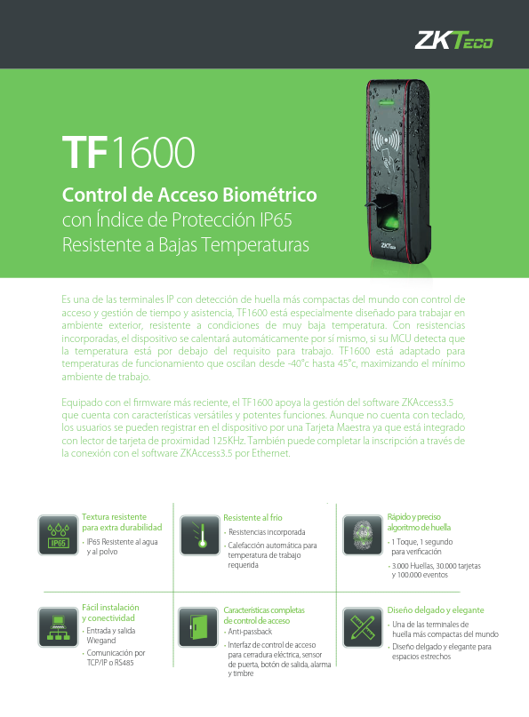 ACO-TF1600-x - Ficha Técnica ZKTeco