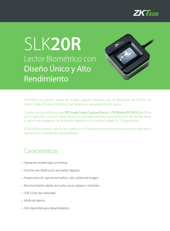 ACC-USBR-SLK20R - Ficha Técnica ZKTeco