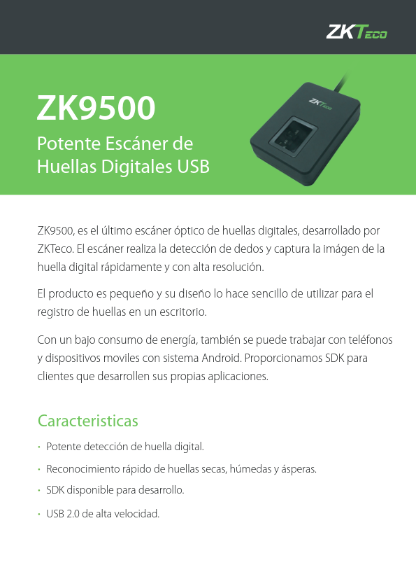 ACC-USBR-ZK9500 - Ficha Técnica ZKTeco