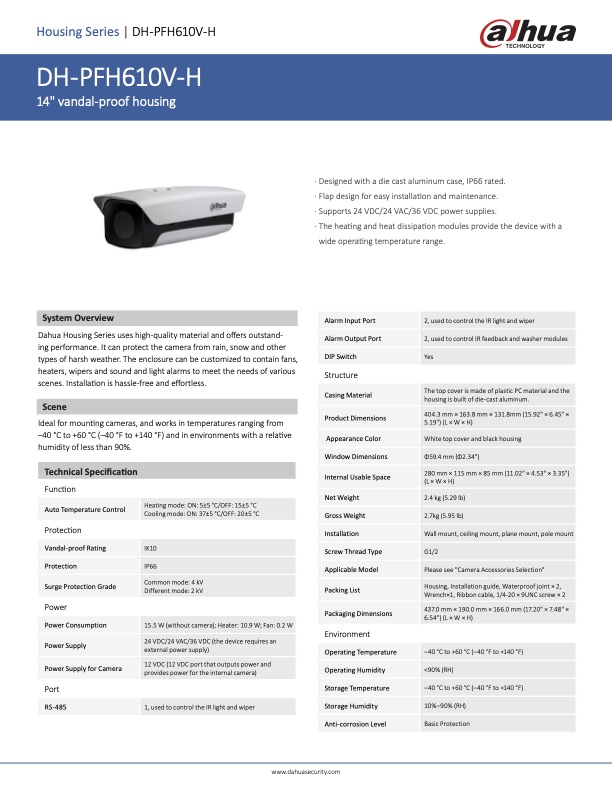 PFH610V-H - Ficha Técnica Dahua
