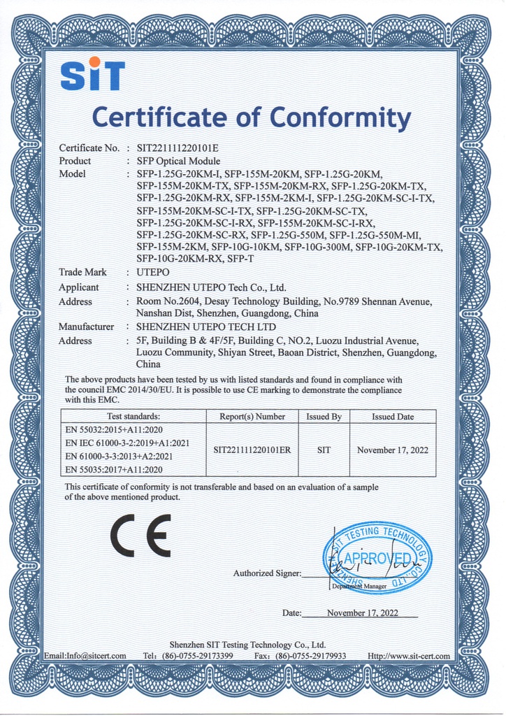 SFP Optical Module - Certificado CE