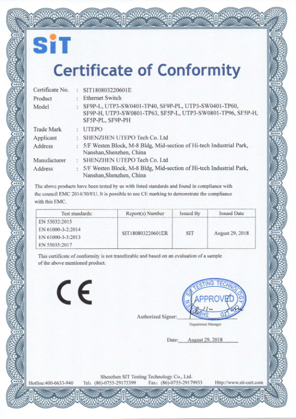 UTP3-SW0401-TP60 - Certificado CE
