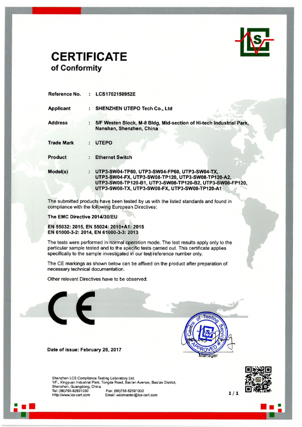 UTP3-SW04-TP60 - Certificado CE