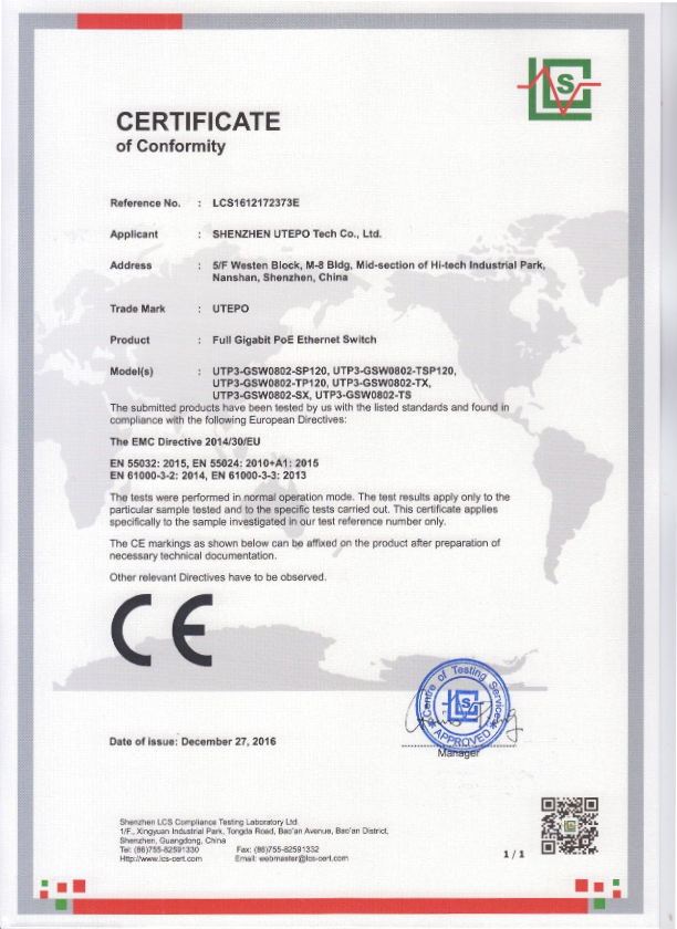 UTP3-GSW0802-TP120 - Certificado CE