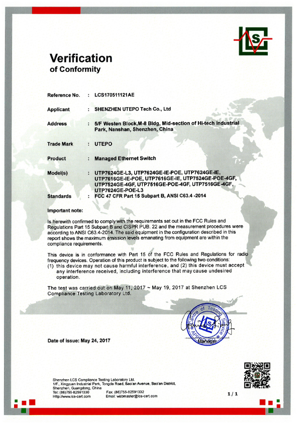 UTP7516GE-POE-4GF - Certificado CE
