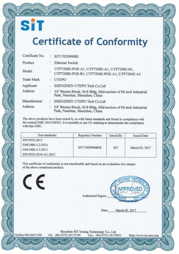 UTP7204/8E-POE-A1 - Certificado CE