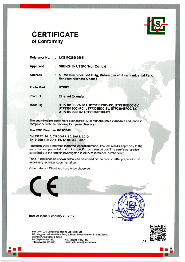 UTP7301EOC-SV/IPC - Certificado CE