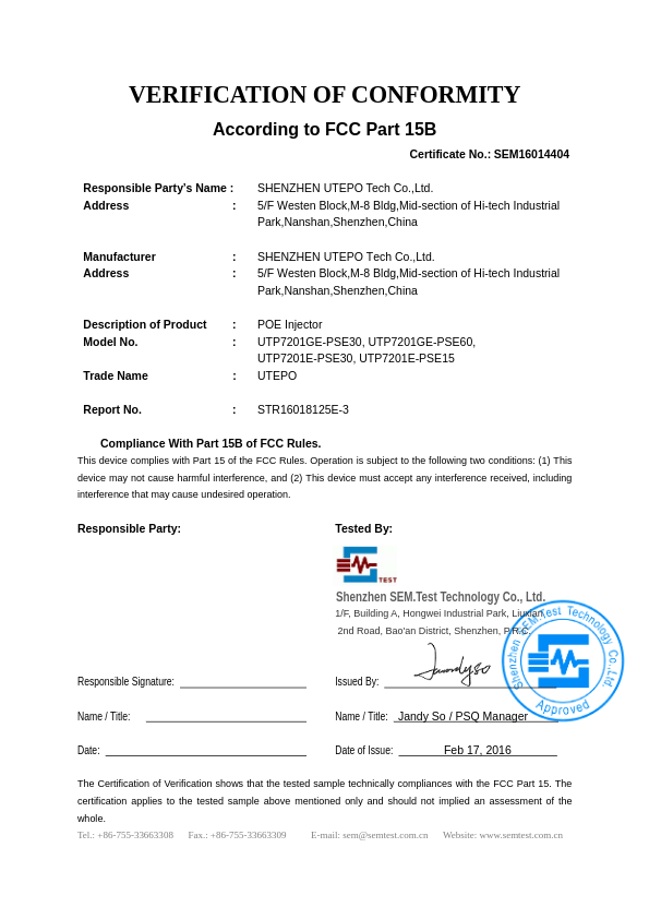 UTP7201GE-PSE60/30 - Certificado CE