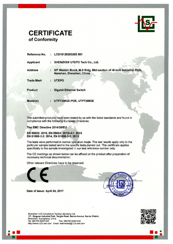 UTP7308GE-POE - Certificado CE