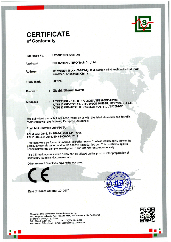 UTP7304GE-POE - Certificado CE