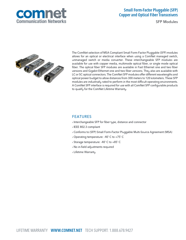 SFP-12A/B - Ficha Técnica Comnet