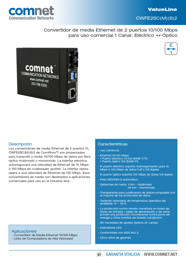 CWFE2SCM2 - Ficha Técnica Comnet