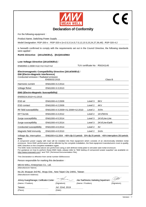 RSP-320-36 - Certificado CE