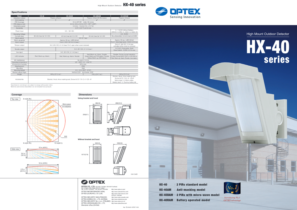 HX-40Series - Ficha Técnica OPTEX