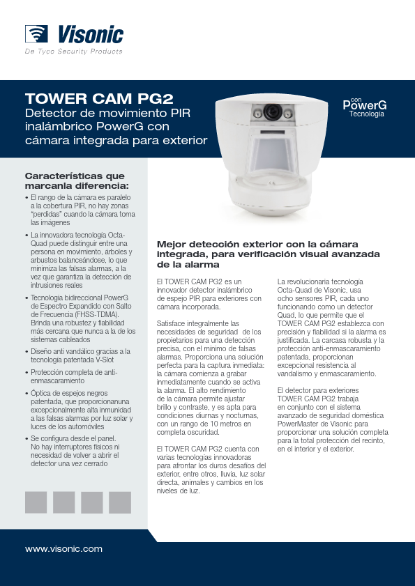 TOWER-CAM - Ficha Técnica Visonic