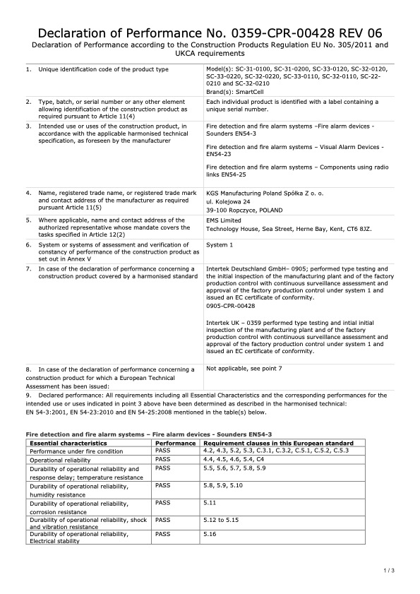 SC-3x-01x0-0001-99 - Certificado DoP