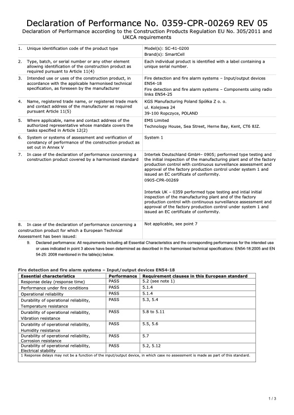 SC-41-0200-0001-99 - Certificado DoP